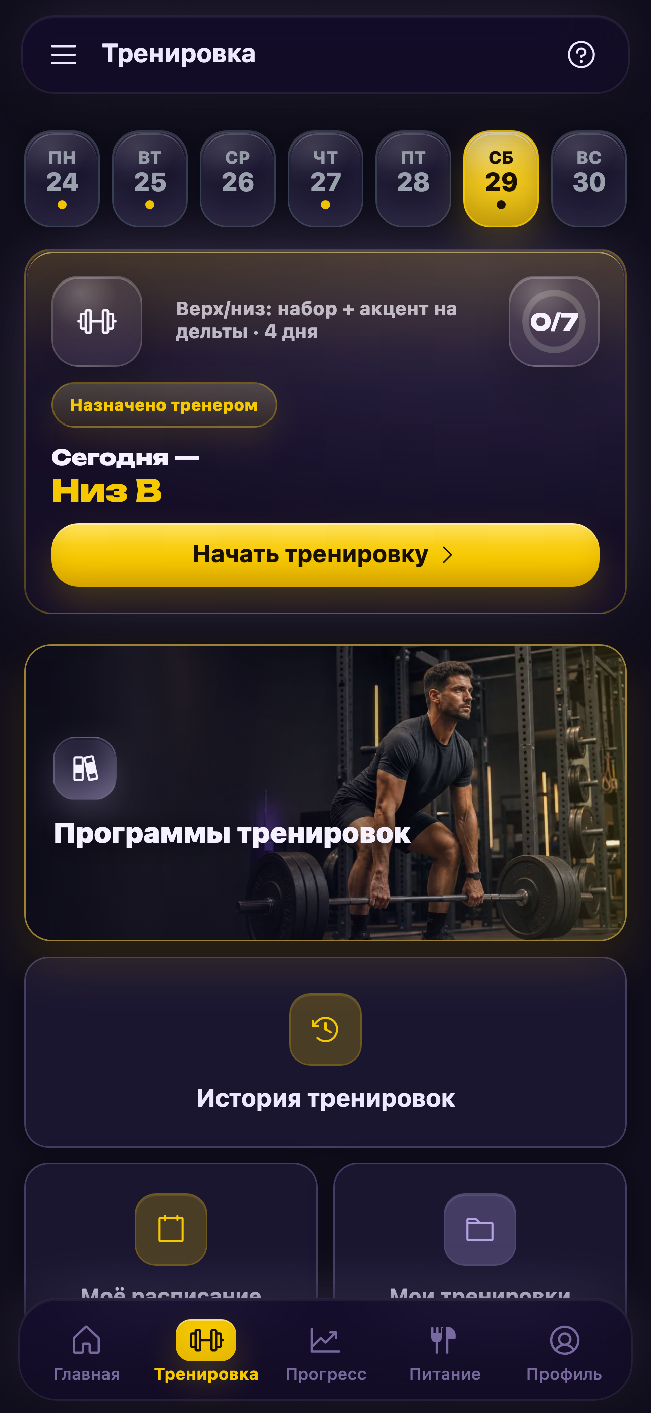 План тренировки в приложении «Тренер в кармане»