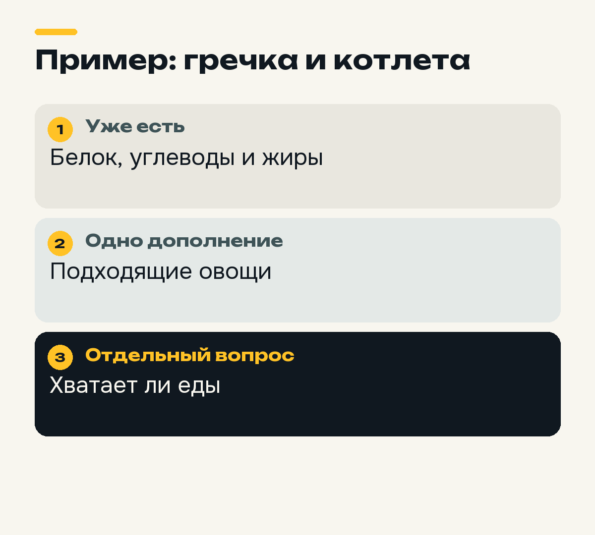 Добавление овощей к привычному обеду и отдельная проверка его достаточности.